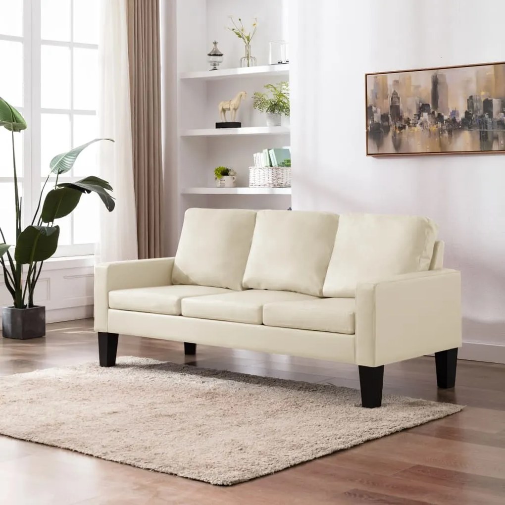 vidaXL Sofá de 3 lugares couro artificial creme