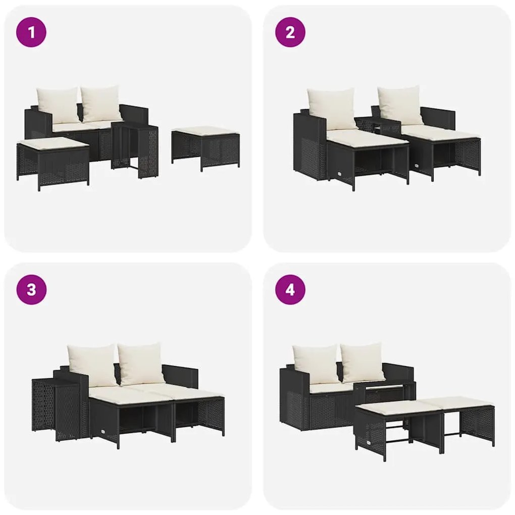 5 pcs conjunto sofás de jardim c/ almofadões empilhável vime PE