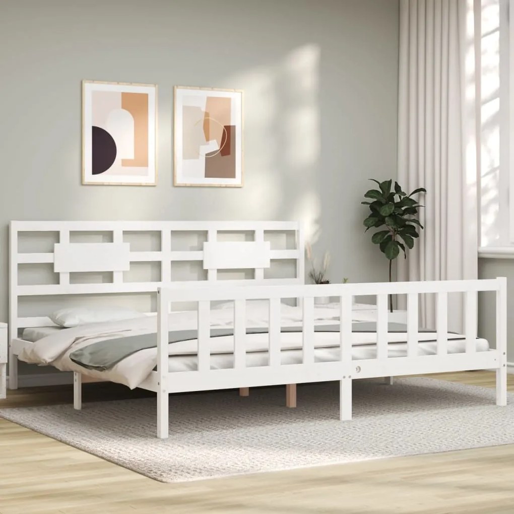 Cama sem colchão 200x200 cm madeira de pinho maciça branco