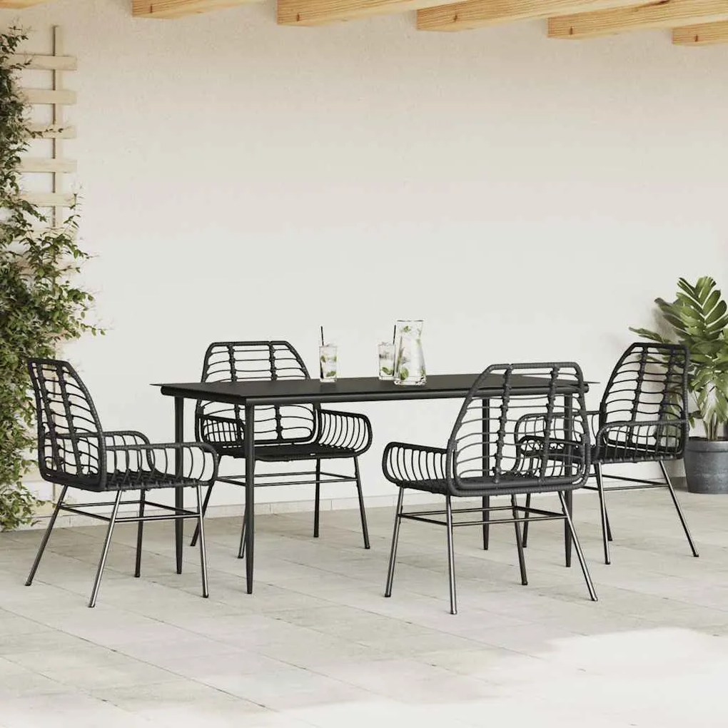 Conjunto de jantar jardim 5 peças vidro vime PE preto