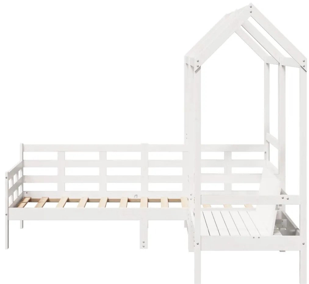Conj. sofá-cama e banco c/ telhado 90x200cm pinho maciço branco