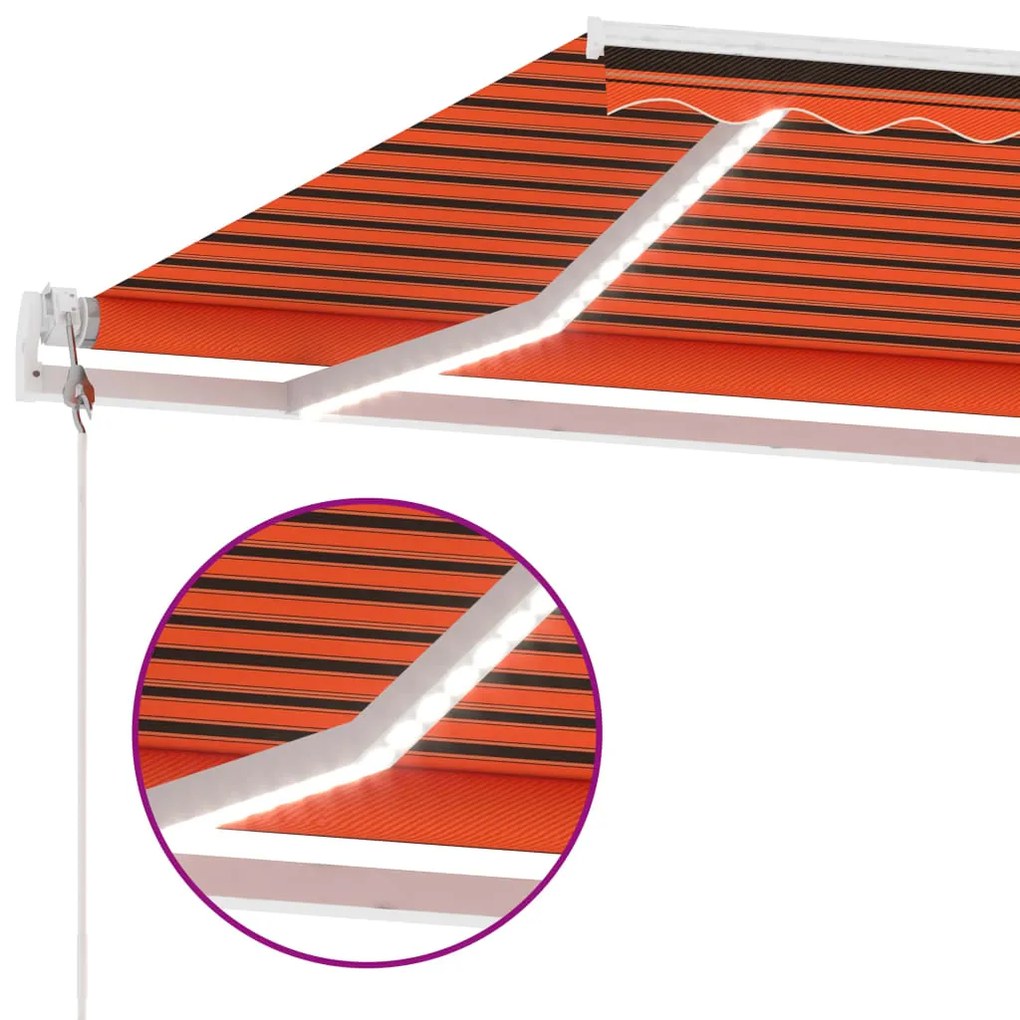 Toldo autom. LED e sensor de vento 350x250 cm laranja/castanho