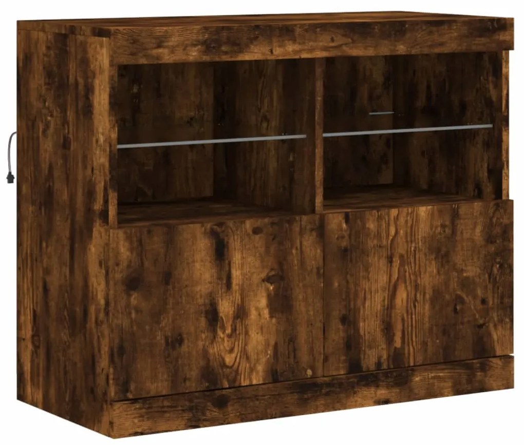 Aparador com luzes LED 81x37x67 cm carvalho fumado