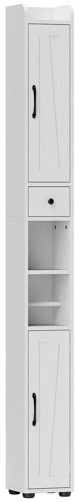 HOMCOM Coluna Casa de Banho com Compartimento Aberto Prateleiras Ajustáveis e Suporte para Papel Higiênico 20x20x185 cm Branco | Aosom Portugal