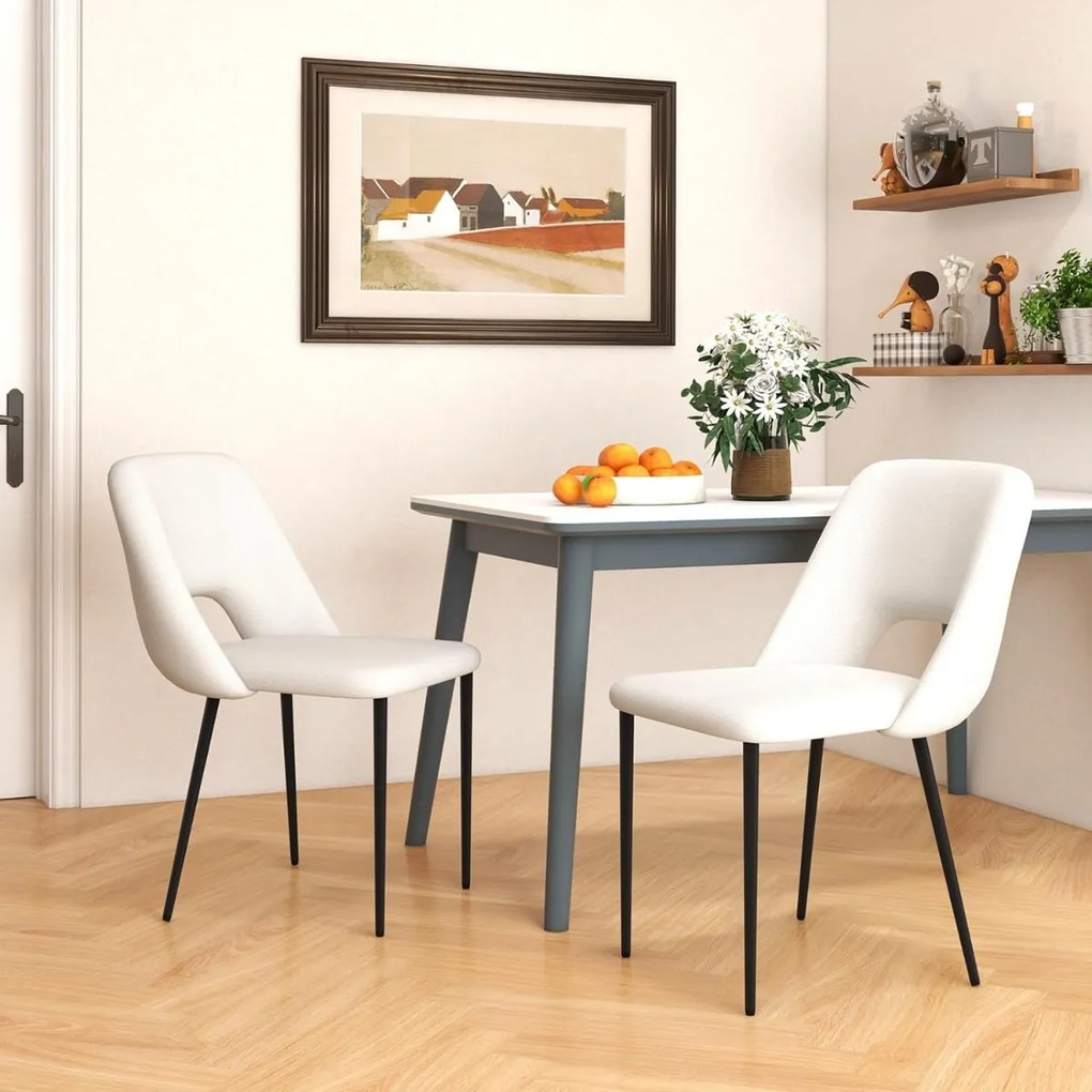 Conjunto de 2 cadeiras jantar e cozinha estofadas com 2 peças de altura de balcão Pernas de metal Costas ocas 48,5 x 57 x 85 cm Bege