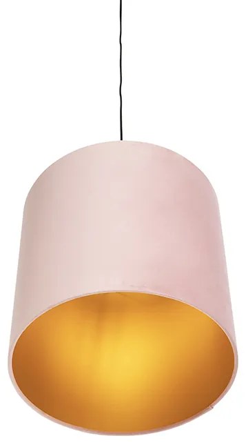 Candeeiro de suspensão com abajur de veludo rosa com dourado 40 cm - Combi