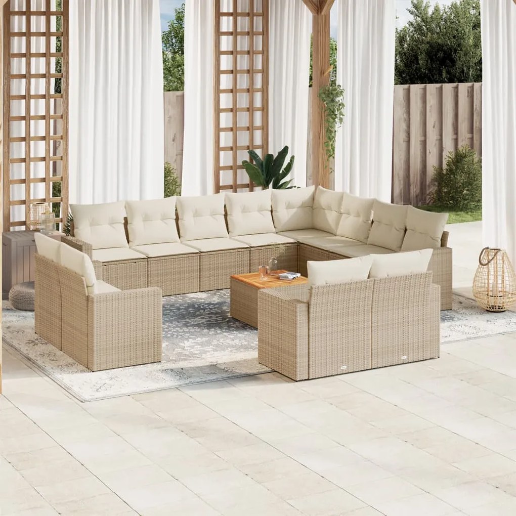 13 pcs conjunto de sofás p/ jardim com almofadões vime PE bege
