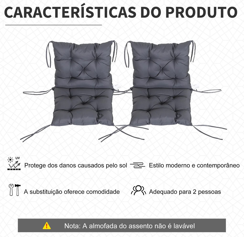 Conjunto de 2 Almofadas de Cadeira 50x98x8 cm Almofadas de Cadeira de Exterior para Jardim Terraço Varanda Cinza Escuro