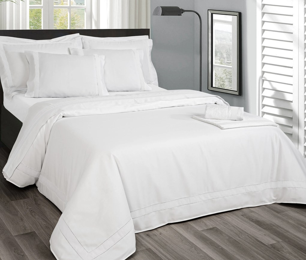 Jogo de lençóis 100% algodão branco penteado percal 200 fios: Branco / Branco 1 lençol inferior não ajustável 280x290 cm + 1 lençol superior 280x290 cm + 2 fronhas 50x70 cm