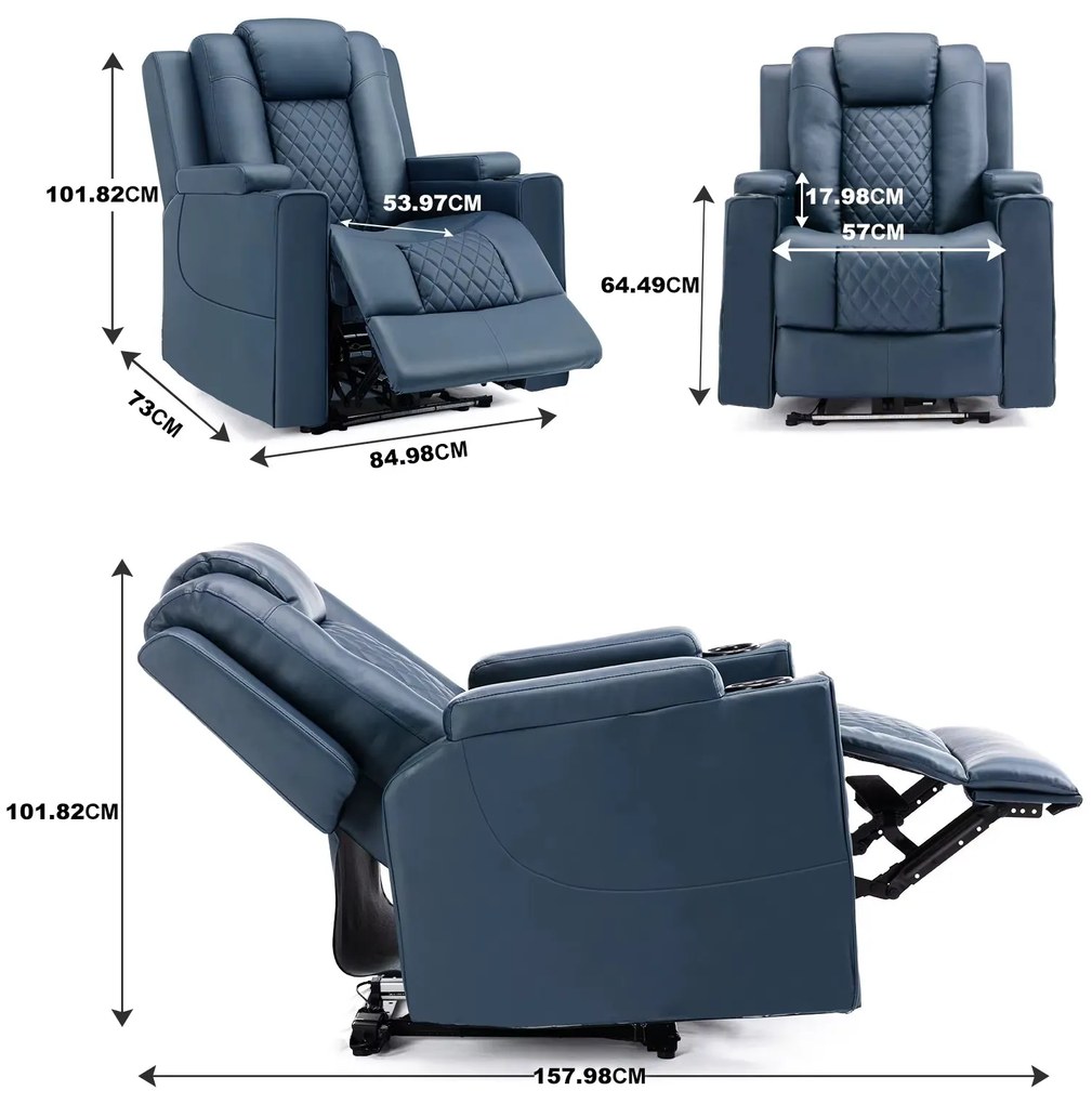 Poltrona Relax Elétrica Reclinável Sintra – Azul – Com Massagem, LED,