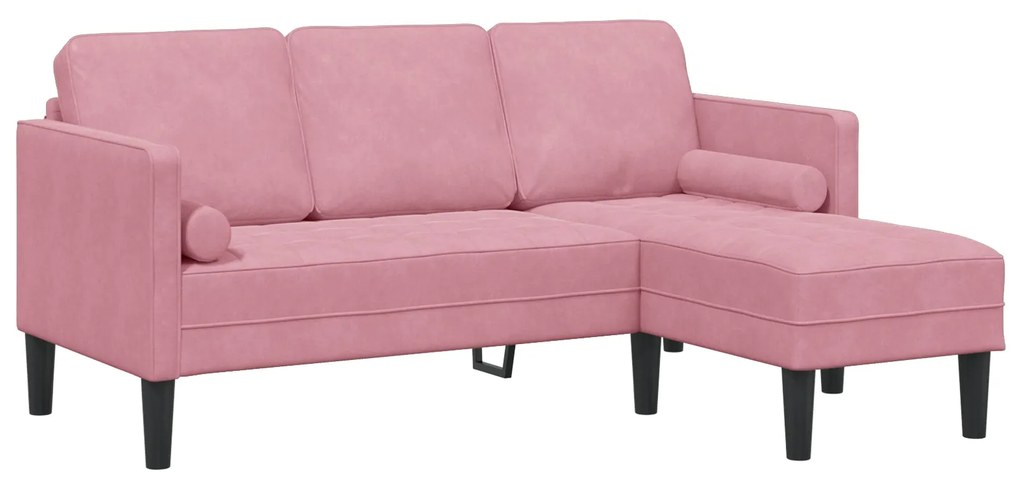 Sofá de 3 Lugares com Chaise em L Rosa Claro 160 cm Veludo