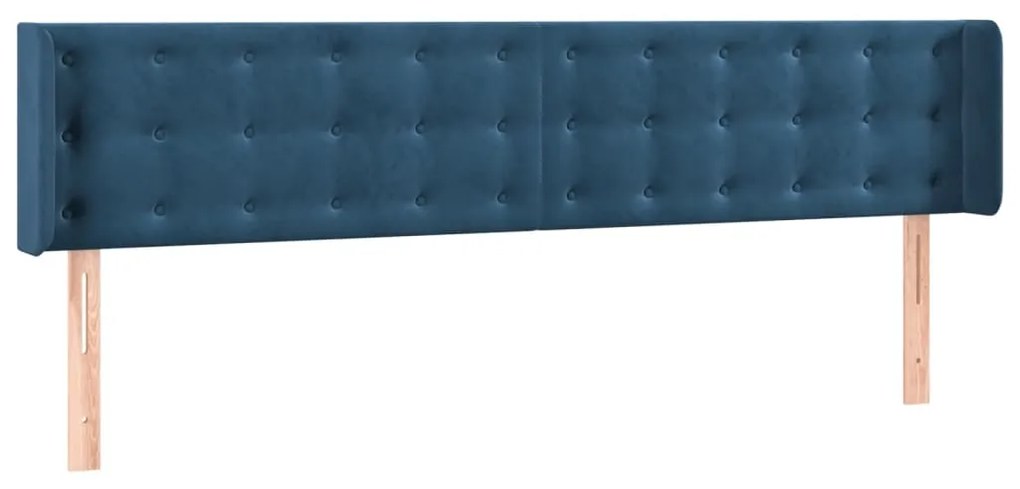 Cabeceira cama c/ luzes LED veludo 203x16x78/88 cm azul-escuro