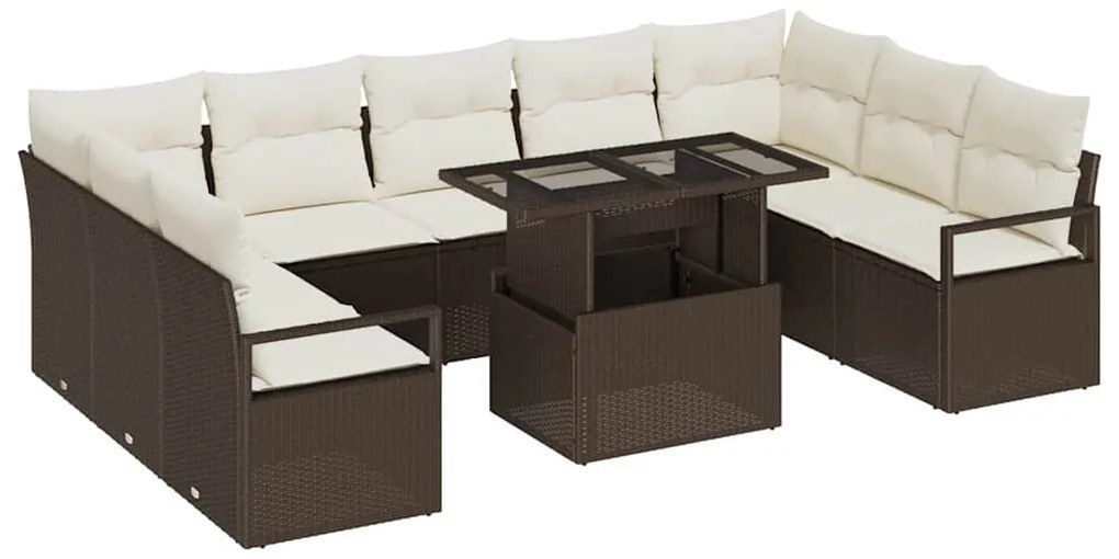 Conjunto de Sofá de Jardim vidaXL 10 Peças com Almofadas Castanho Poli