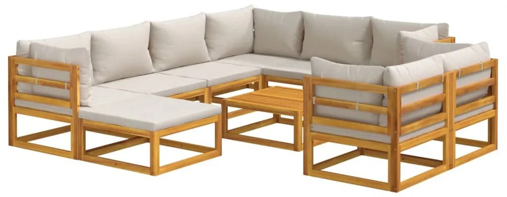 10 pcs conj. lounge de jardim madeira c/ almofadões cinza-claro