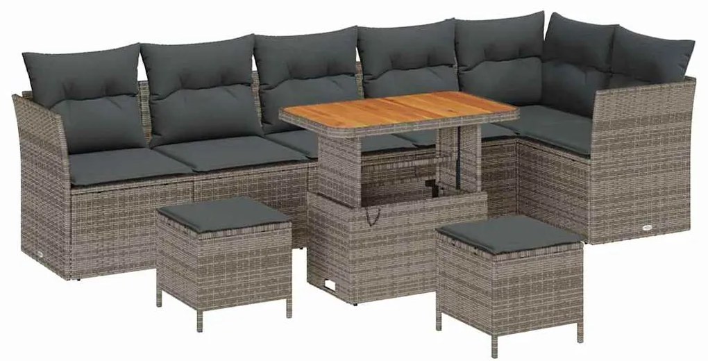 Conjunto de Sofá para Jardim de 9 Peças com Almofadas Cinza Vime PE Ac