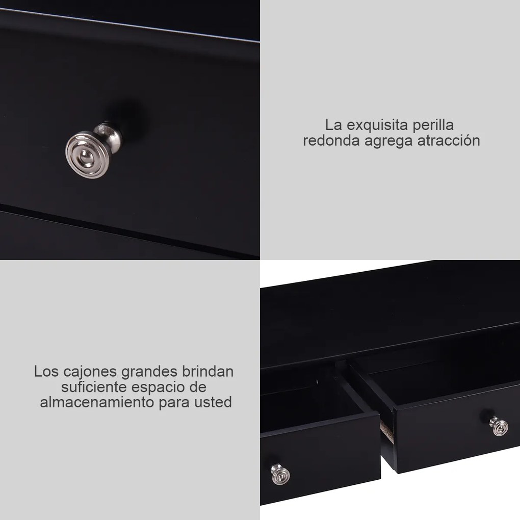 Secretária com 3 Gavetas, 100 x 32 x 75 cm, Multifuncional em MDF, Preto