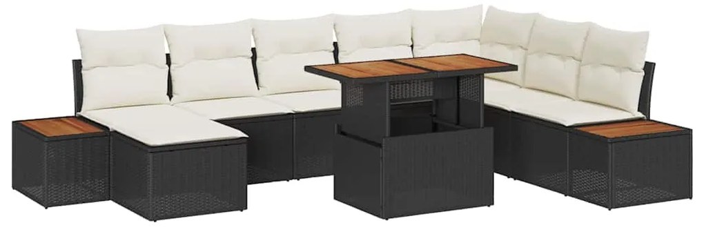 Conjunto de Jantar de Jardim de 9 Peças com Almofadas em Rattan Sintét