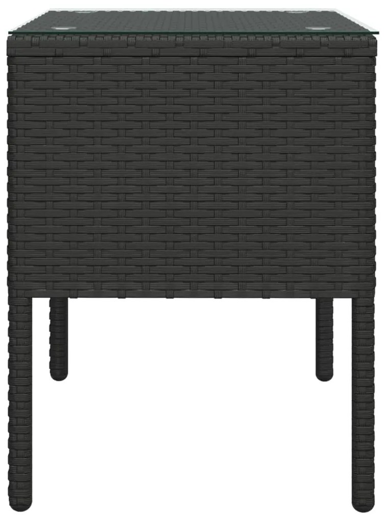 Mesa de apoio 53x37x48 cm vime PE e vidro temperado preto