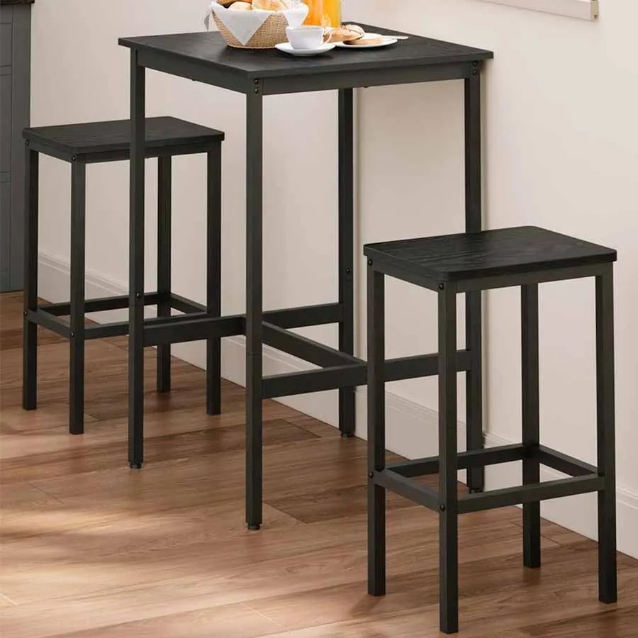 Mesa de bar com 2 bancos para cozinha Preto