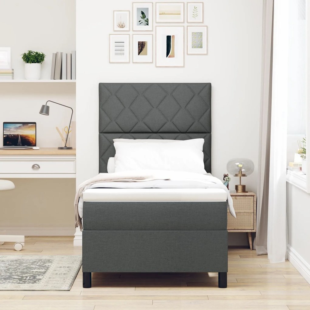 Cama Box Spring com Colchão & Luz LED Cinza Escura 90x200 cm Tecido