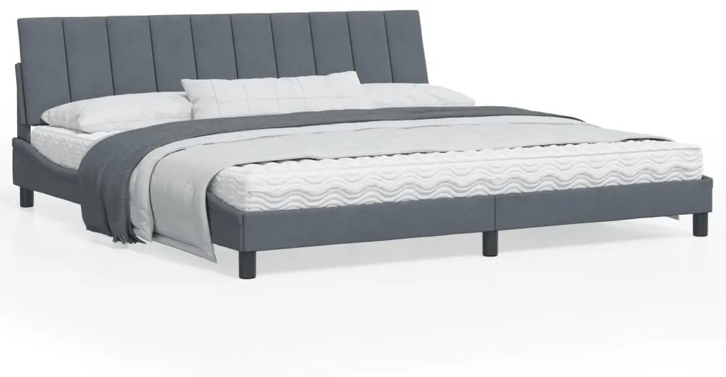 Estrutura de cama c/ cabeceira 200x200cm veludo cinzento-escuro