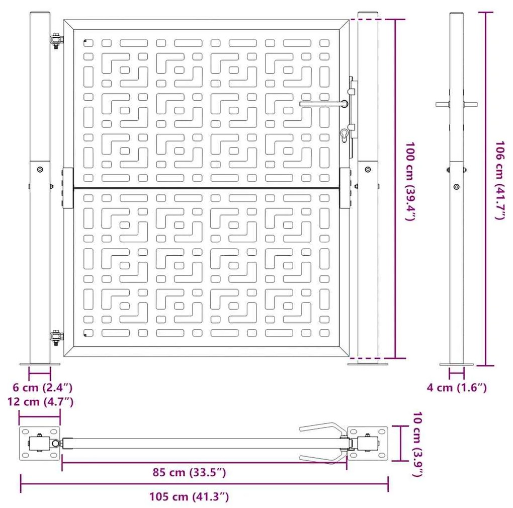 Portão de jardim 105x106 cm design cruzado de aço preto