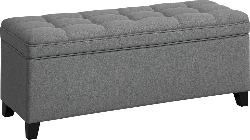 Banco com arrumação de 112 L, 120 x 40 x 48 cm banco de cabeceira em tecido de linho, assento estofado, cinzento escuro