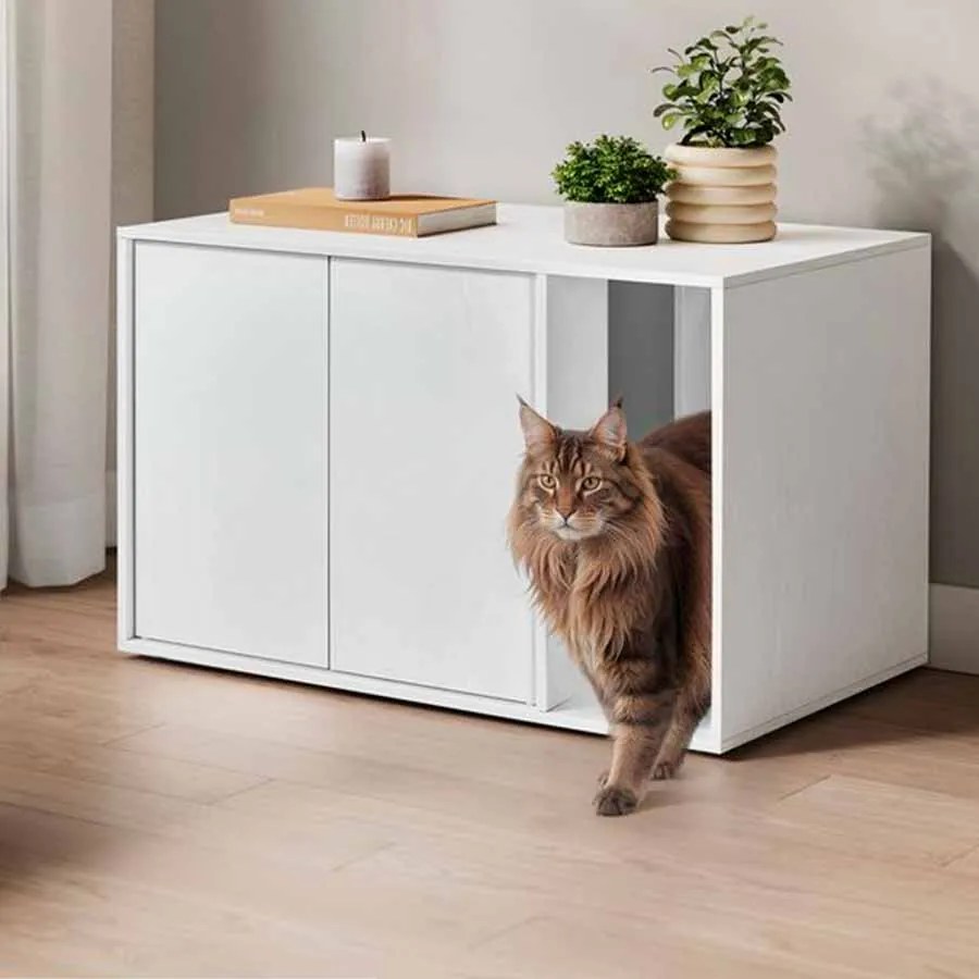 Armário para caixa de areia gatos com portas de abertura fácil para gatos grandes 80 x 50 x 50 cm Branca