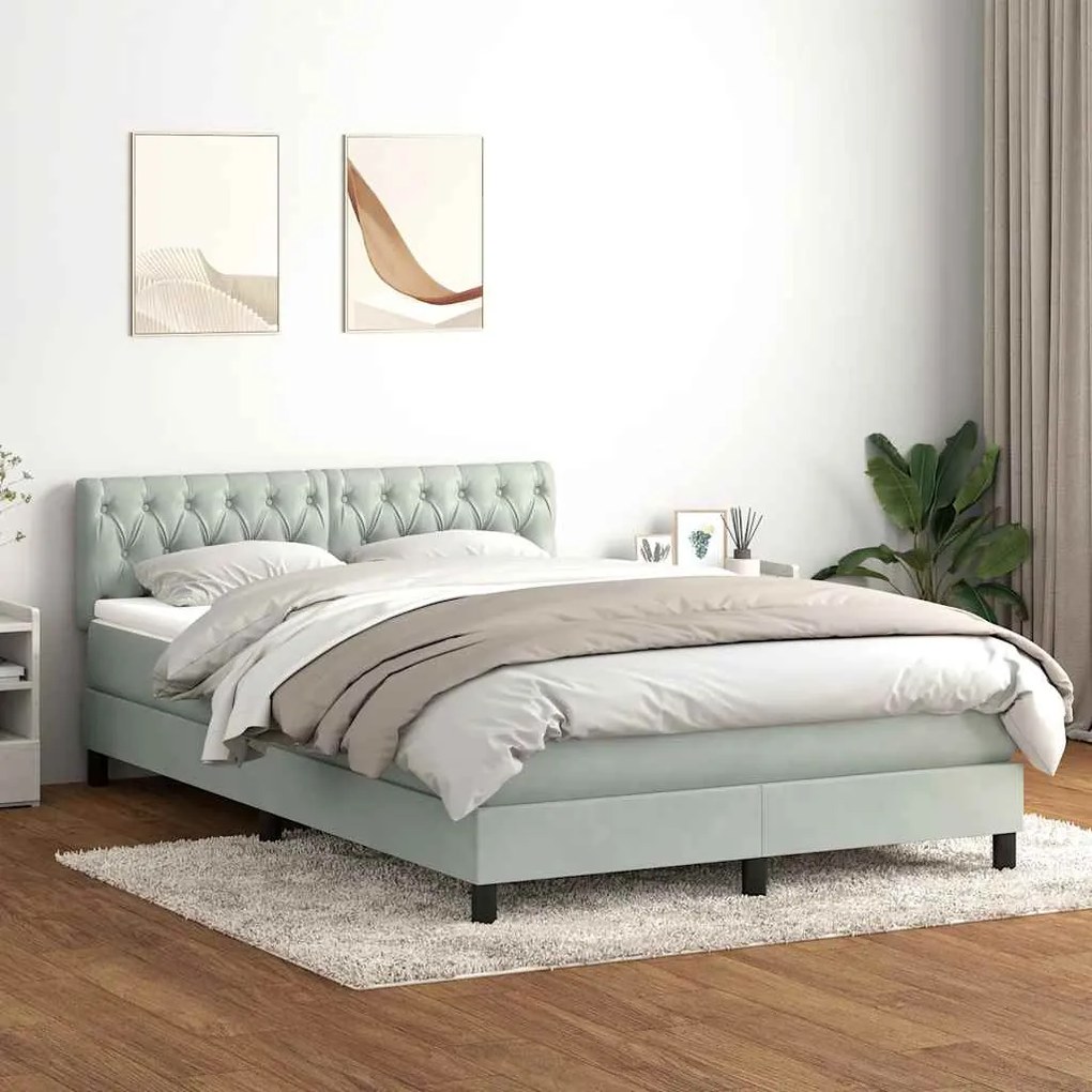 vidaXL Cama box spring c/ colchão e LED 140x220 cm veludo cinzento-claro