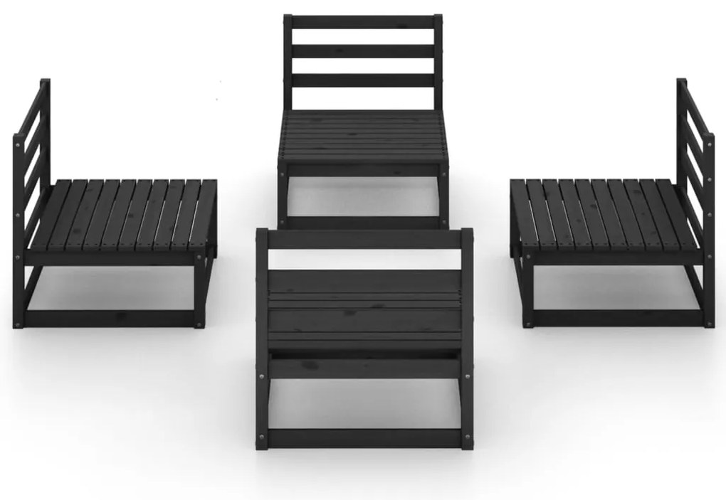 4 pcs conjunto lounge de jardim pinho maciço preto