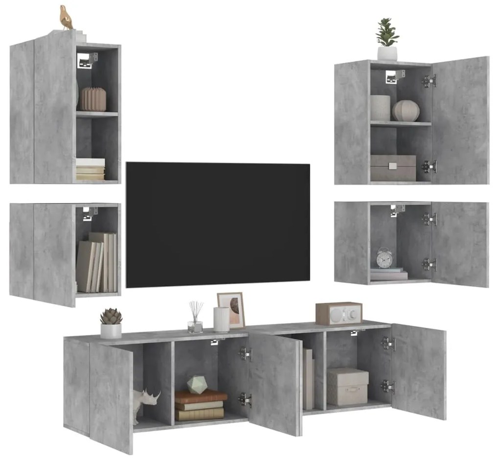 vidaXL 6 pcs móveis de parede p/ TV derivados de madeira cinza cimento