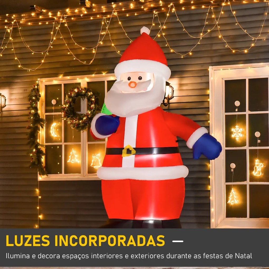 Pai Natal Inflável com Árvore de Natal com 3 Luzes LED e Inflador Elétrico Decoração de Natal para Exteriores Interiores 124x62x150cm Multicor