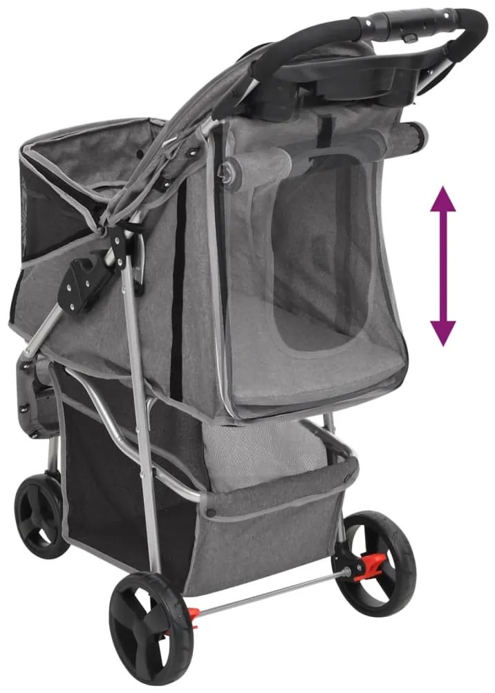 Carrinho dobrável para cães 80x46x98 cm tecido oxford cinzento