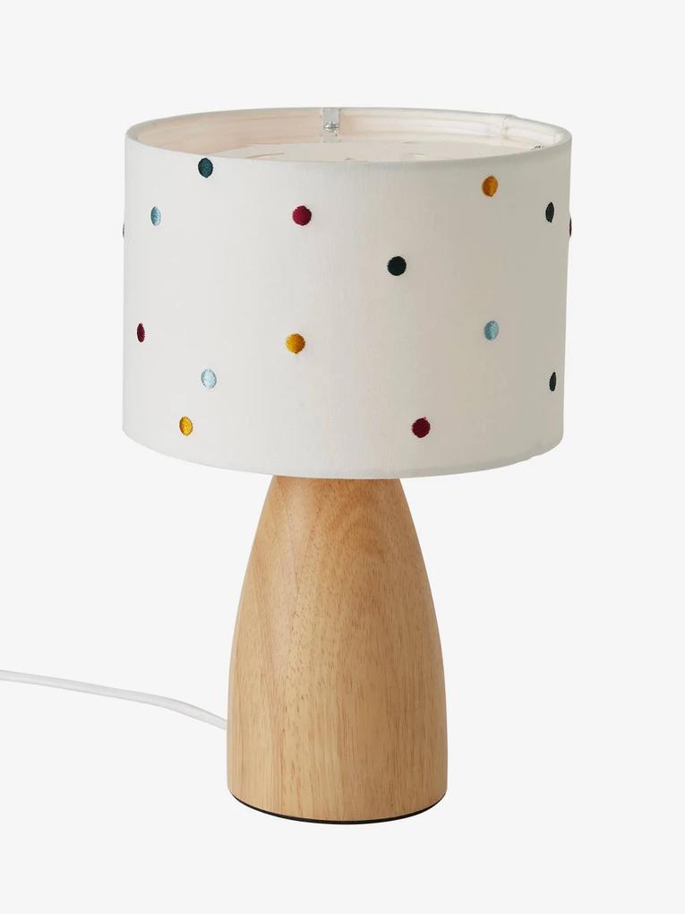 Candeeiro de mesa com bolas bordadas bege claro liso com motivo