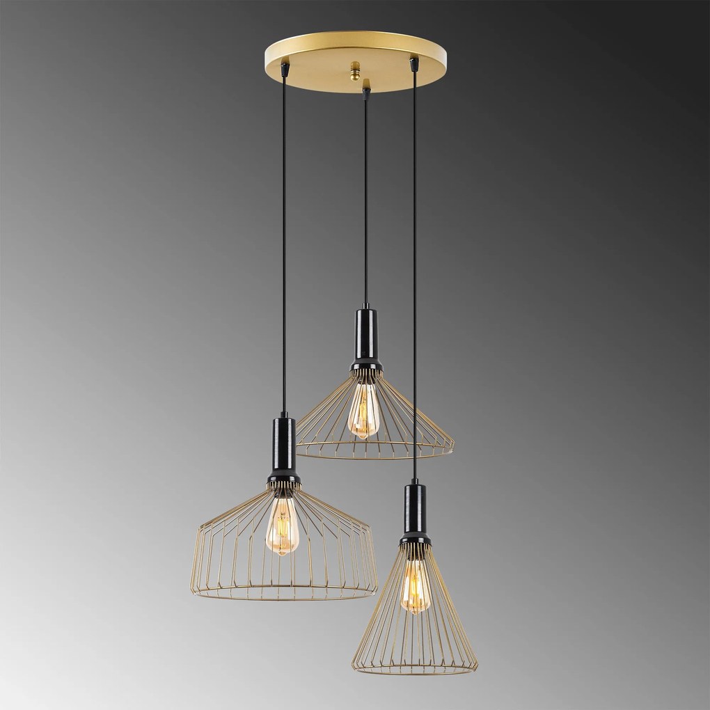 Candeeiro Suspenso Dear – Ouro Brilhante – 63 x 63 x 135 cm