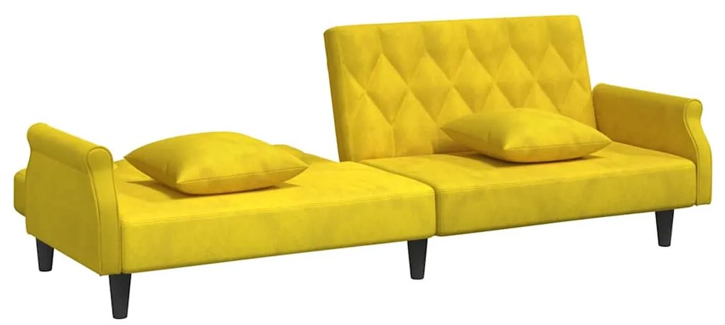 Sofá-cama com apoio de braços veludo amarelo