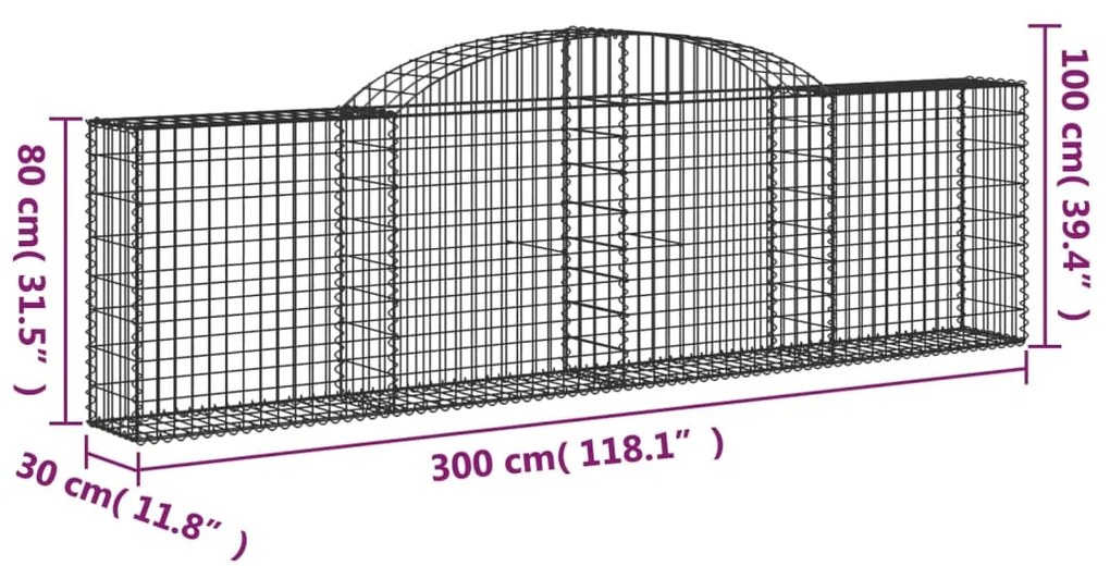 Cestos gabião arqueados 25pcs 300x30x80/100cm ferro galvanizado