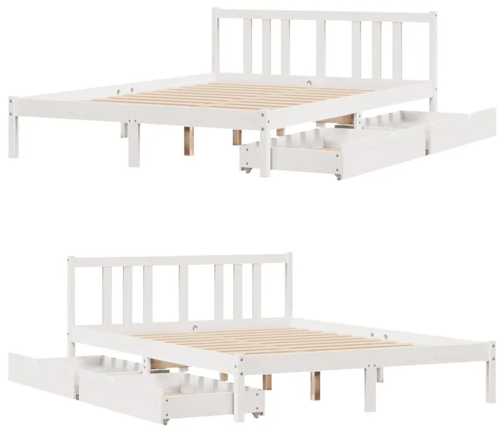 Cama sem colchão 140x190 cm madeira de pinho maciça branco