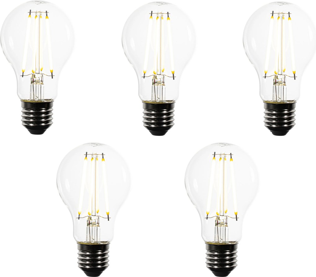 Conjunto de 5 lâmpadas LED E27 A60 transparentes 2,2W 470 lm 3000K