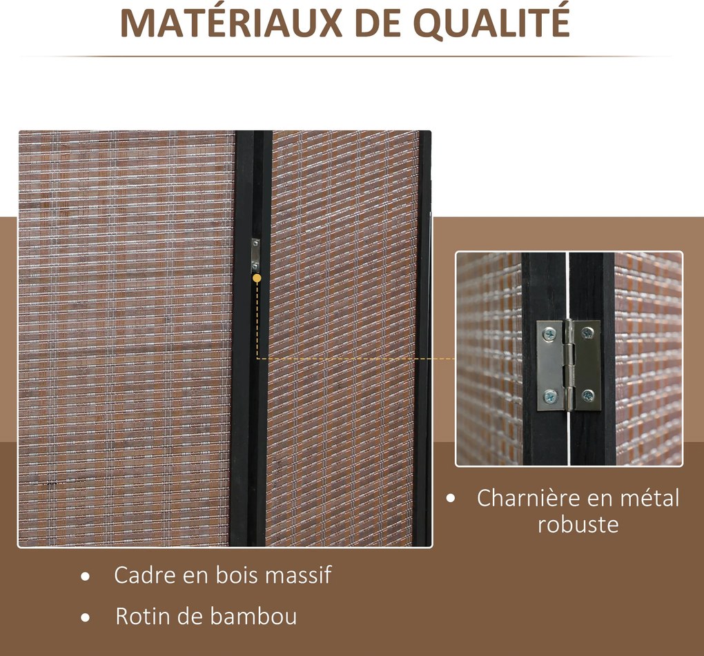 Biombo de madeira 180 x 180 cm para divisão de espaços, divisória dobrável de 4 painéis, castanho