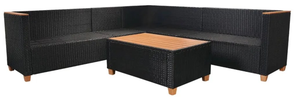 5 pcs conjunto lounge de jardim c/ almofadões vime PE preto
