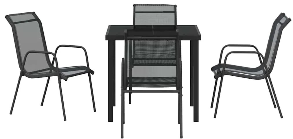 Conjunto de Jantar para Jardim, 5 Peças, Preto, em Textileno e Aço