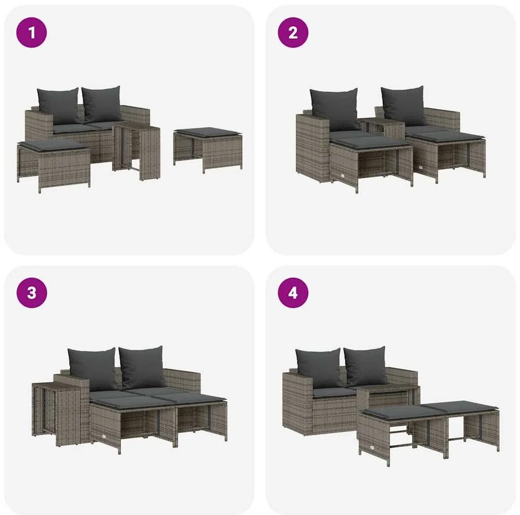5 pcs conjunto sofás de jardim c/ almofadões empilhável vime PE