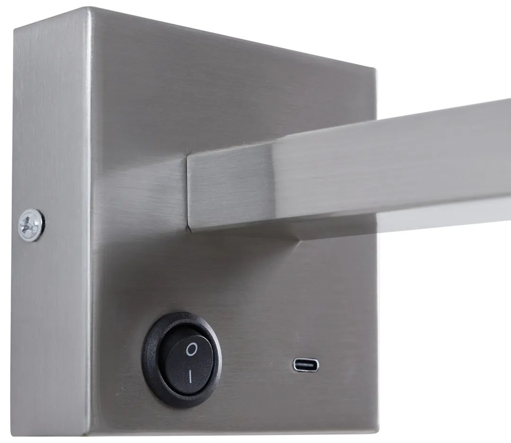 Candeeiro de Parede Moderno em Aço com USB-C Inclinável - Rex