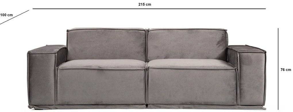 Sofá de 2 Lugares Lego – Cinzento – 215x100x76 cm