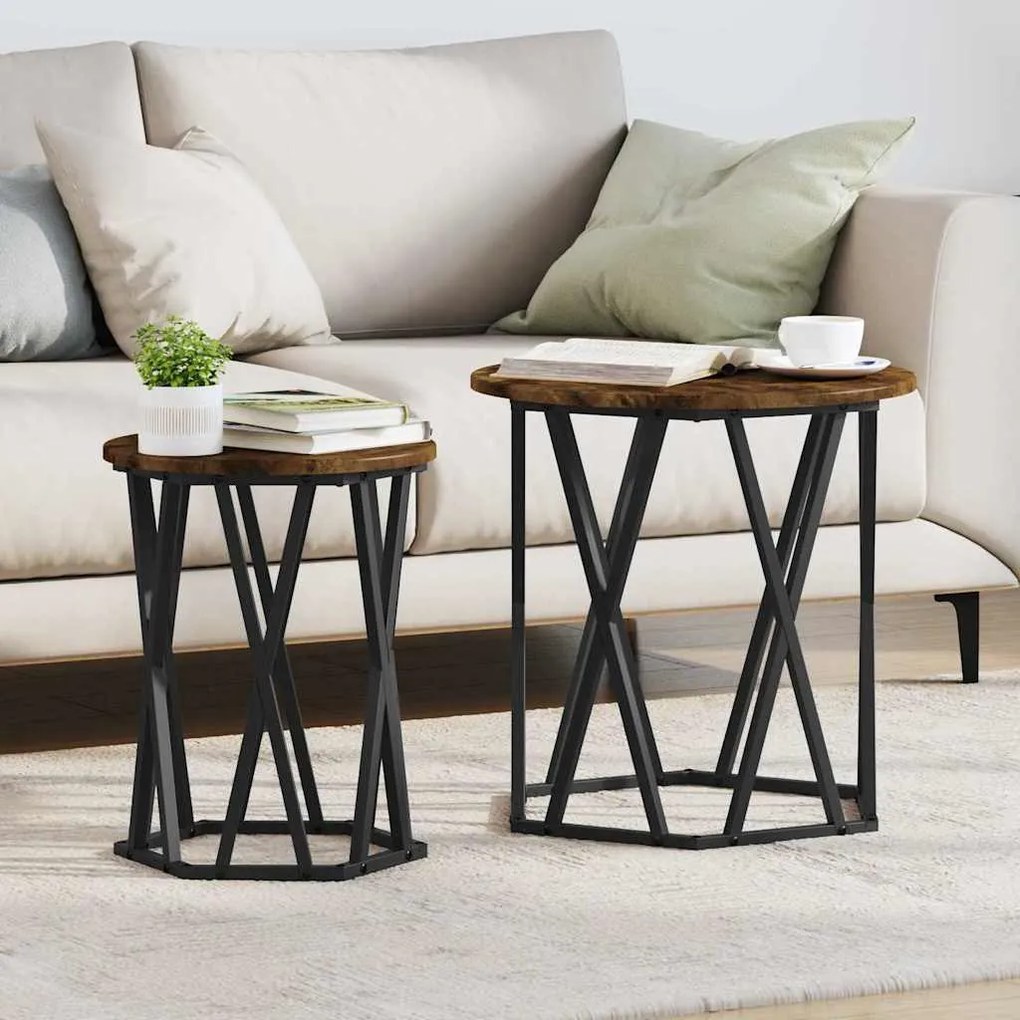 vidaXL Mesa de centro 2 pcs Carvalho fumado 50 x 50 x 50 cm