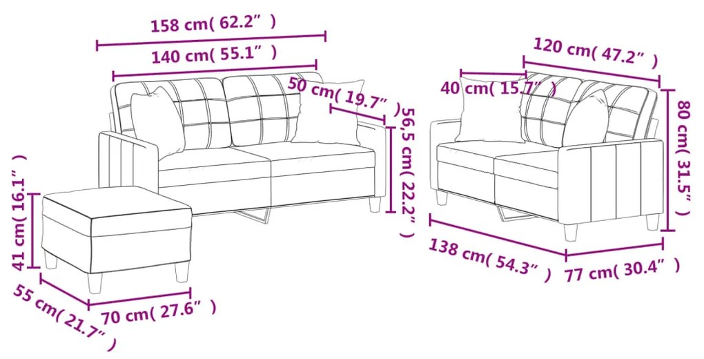 3 pcs conjunto sofás c/ almofadas couro artificial cappuccino