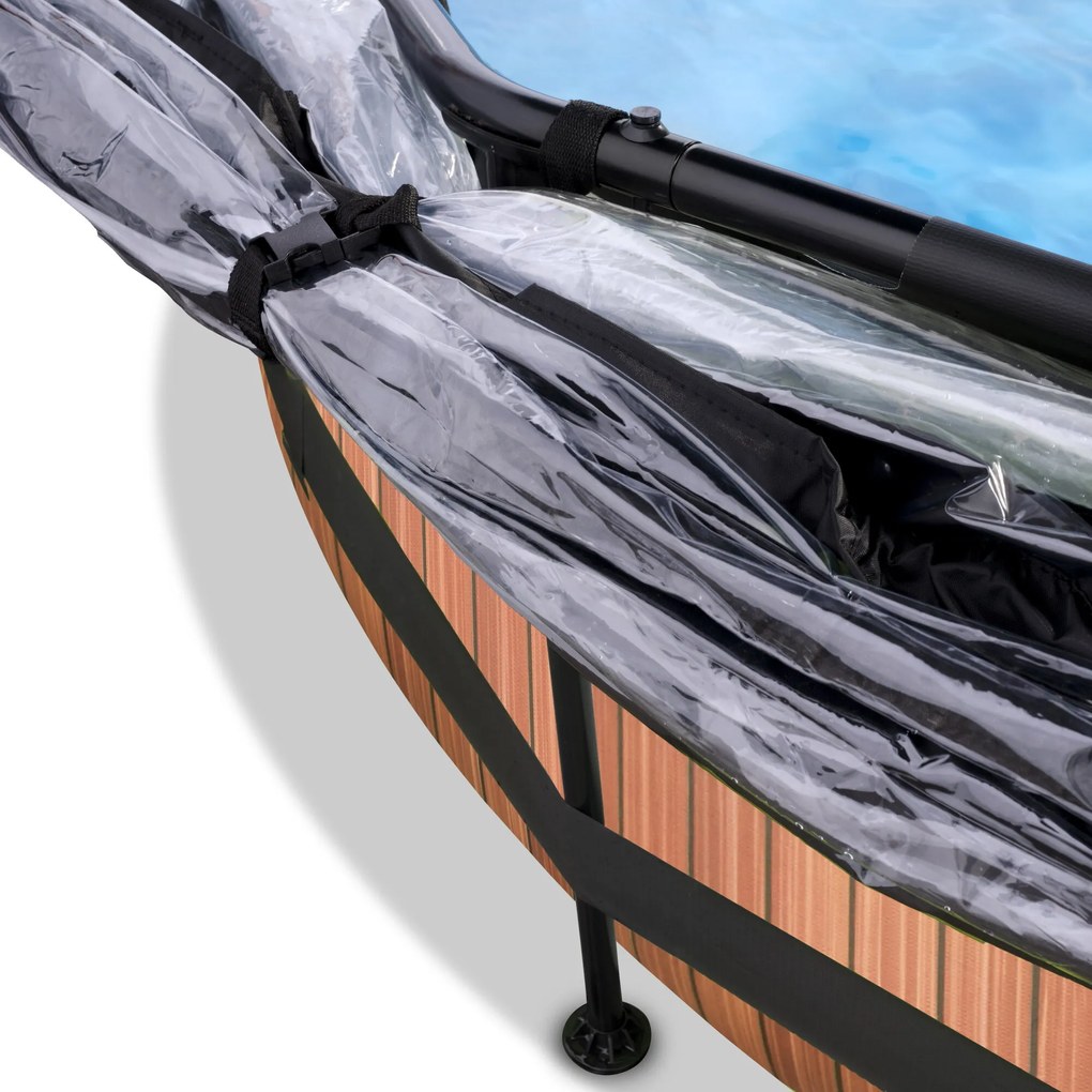 Piscina redonda Wood ø300x76cm com bomba de filtragem e cobertura - castanha