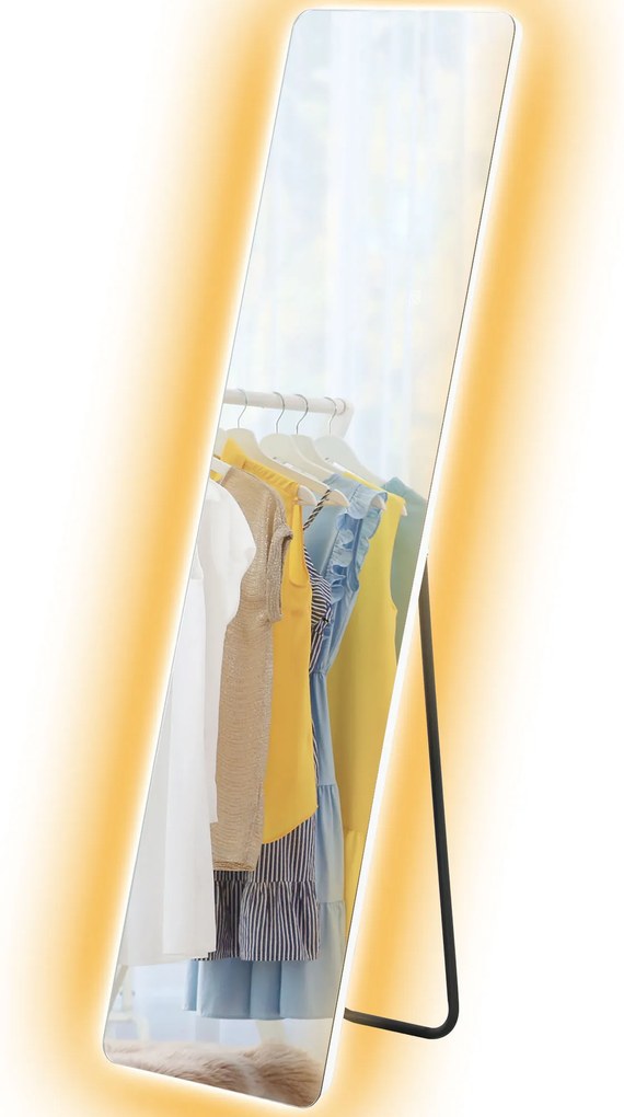 Espelho de Pé com Luz LED 40x150 cm sem Estrutura com Iluminação de 3 Cores Função de Memória e Tátil Transparente