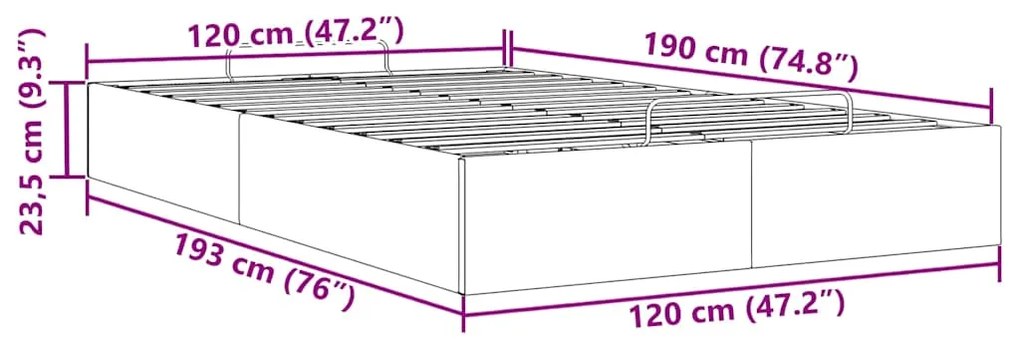 Estrutura de cama otomana sem colchão 120x190cm castanho escuro